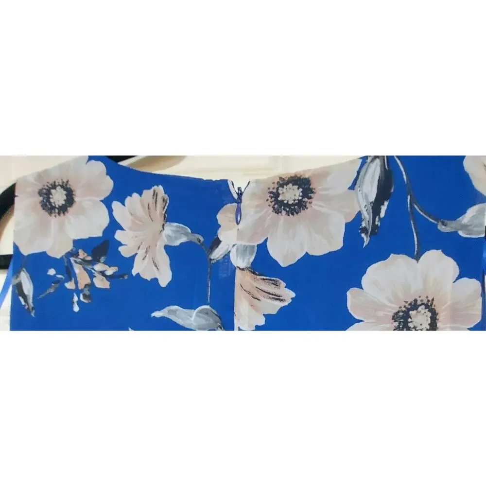 Jessica Howard Missy 14 Blue Floral Chiffon Faux-Wrap Midi Dress Ruffle Tie NWT